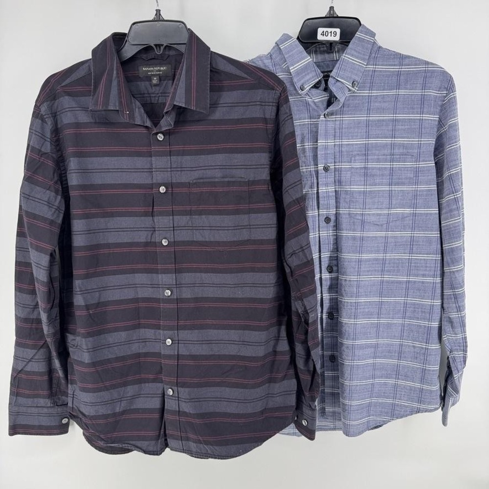 Lot of 2 Banana Republic Shirt Mens Medium Multicolor Stripe Long Sleeve Button